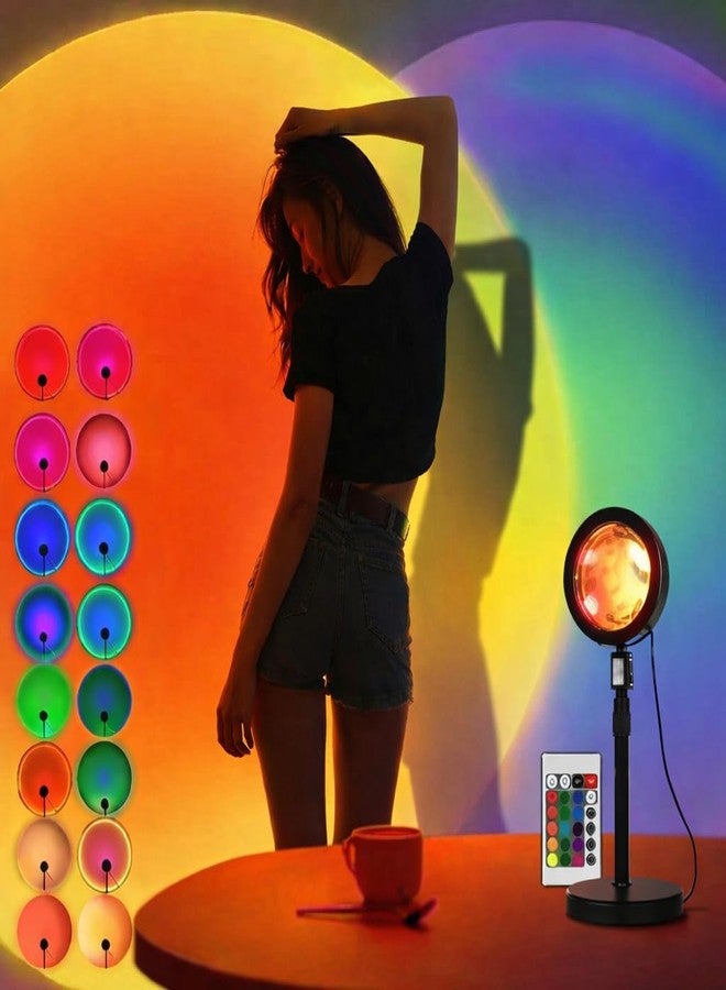 One94Store مصباح عرض غروب الشمس RGB من One94Store - مصباح ليلي LED بـ 16 وضعًا لونيًا مع جهاز تحكم عن بعد لغرفة النوم، ديكور رومانسي، هدية عيد الحب، هدية حب لها، هدية للأزواج، إضاءة مزاجية محيطة - Image 2